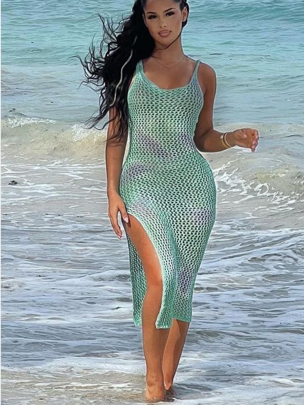 Seafoam Green Crochet Swim Cover-Up Dress